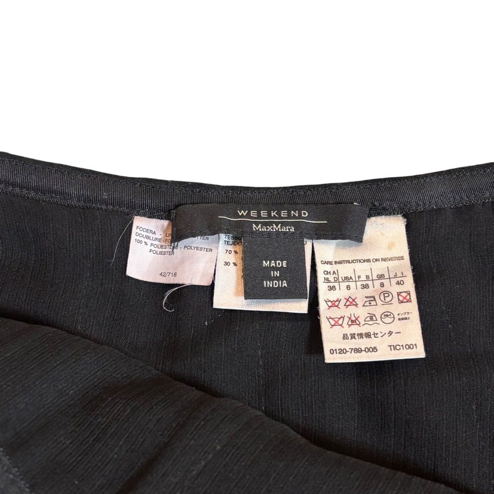 Weekend Max Mara Black panel A Line wool Skirt green Stitch Leather mini sz 6 - Picture 3 of 6